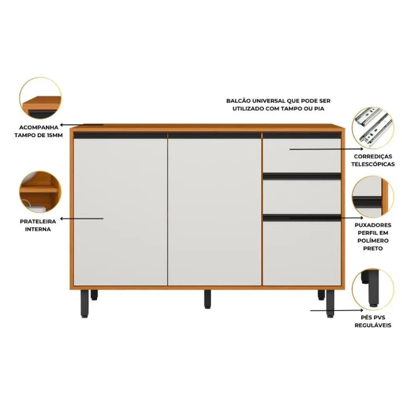Cozinha Modulada Ravena 4 Peças 10 Portas com Cristaleira - Poliman