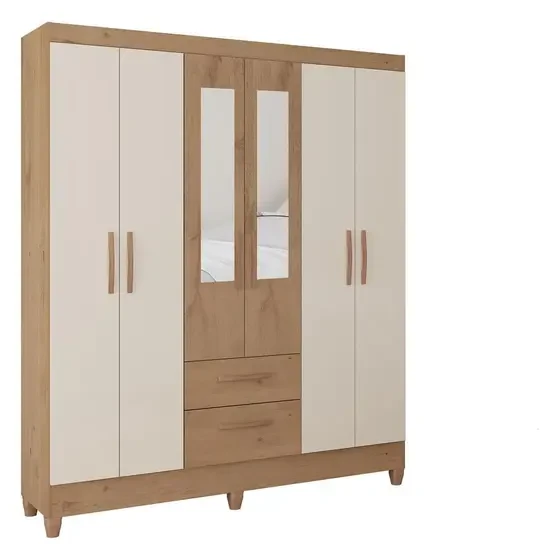 Guarda Roupa/Roupeiro Espelho 6 Portas 2 Gavetas Real Atualle