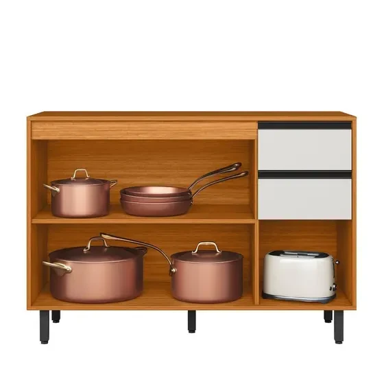 Balcão para Cozinha 120cm 3 Portas 2 Gavetas com Tampo Ravena - Poliman