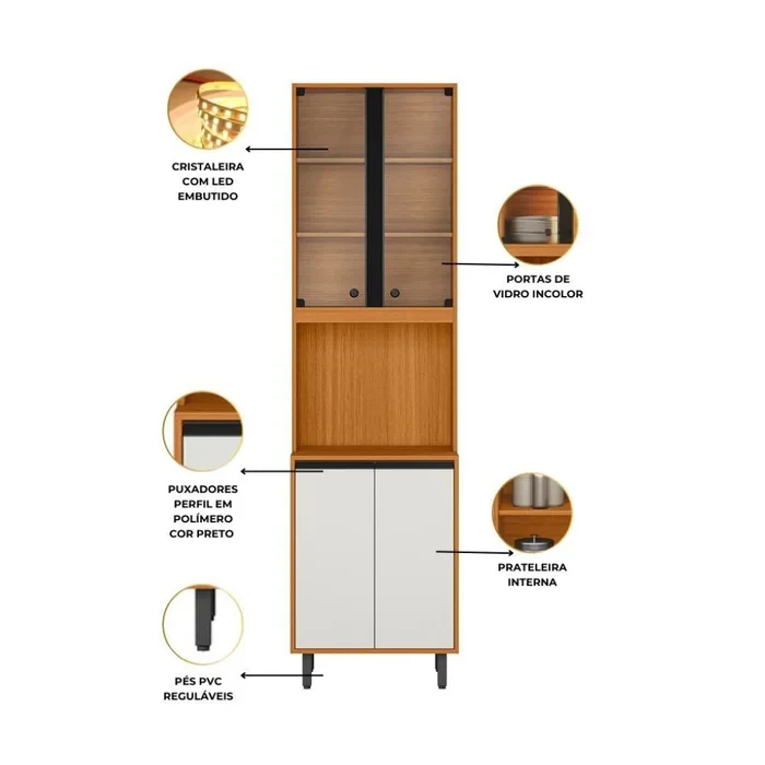 Cozinha Modulada Ravena 4 Peças 10 Portas com Cristaleira - Poliman