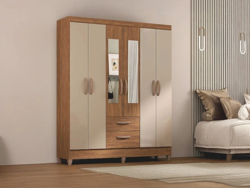 Guarda Roupa/Roupeiro Espelho 6 Portas 2 Gavetas Real Atualle