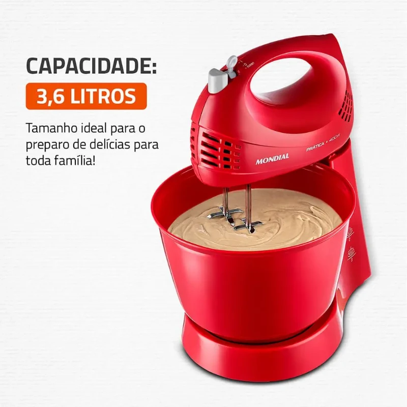Batedeira Mondial Pratica Vermelha 400W B-44-R - 3 Velocidades