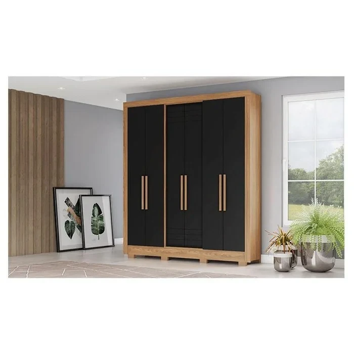 Guarda Roupa/Roupeiro 6 Portas 3 Gavetas B366 Preto - Henn Móveis