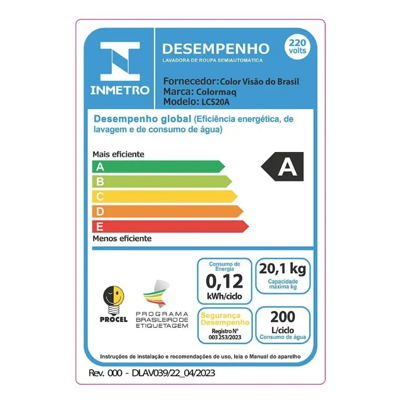 Lavadora/Tanquinho Semi Automática LCS 20kg Colormaq