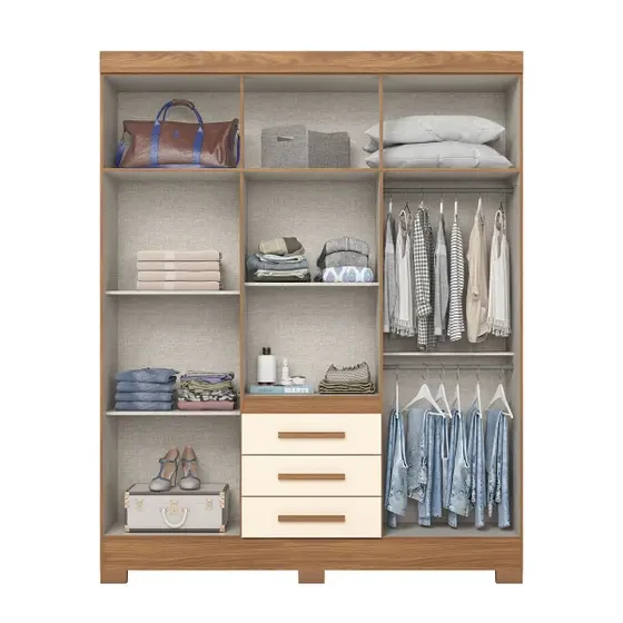 Guarda-Roupa/Roupeiro Casal B375 4 Portas 3 Gavetas Ripado C/ Espelho - Henn