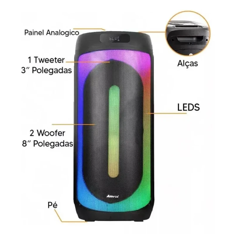 Caixa de Som Amvox Aca1601 Festa II TWS 1600W Bivolt