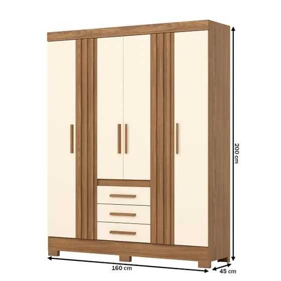 Guarda-Roupa/Roupeiro Casal B375 4 Portas 3 Gavetas Ripado C/ Espelho - Henn