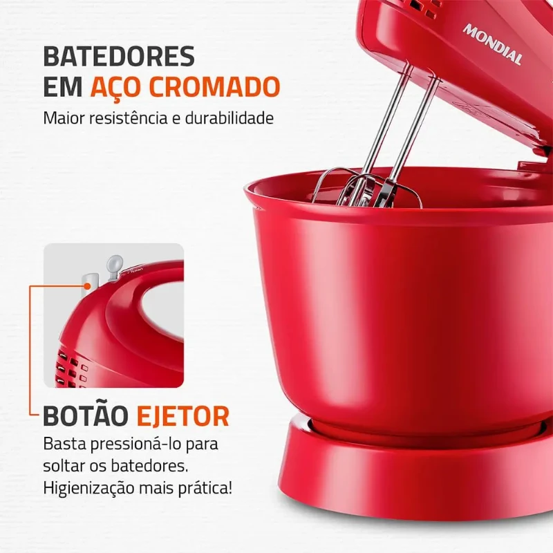Batedeira Mondial Pratica Vermelha 400W B-44-R - 3 Velocidades