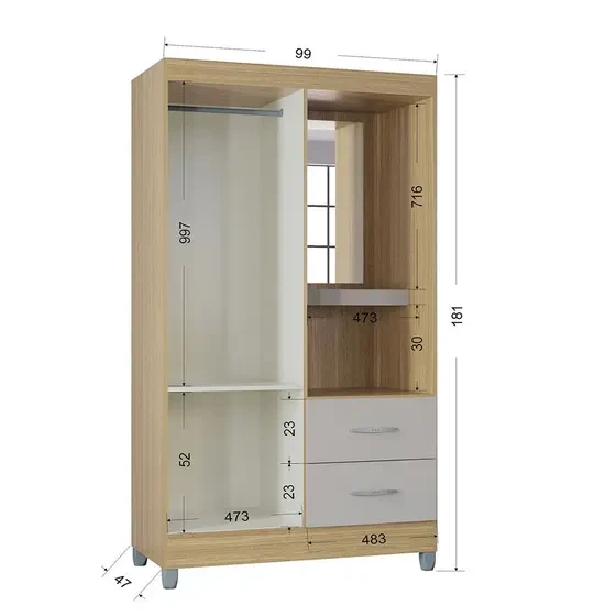 Guarda Roupa/Roupeiro Cordoba 2 Portas 2 Gavetas - Poquema