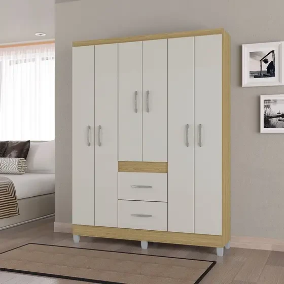 Guarda-Roupa/Roupeiro Poquema Milão 6 Portas 2 Gavetas - Poquema