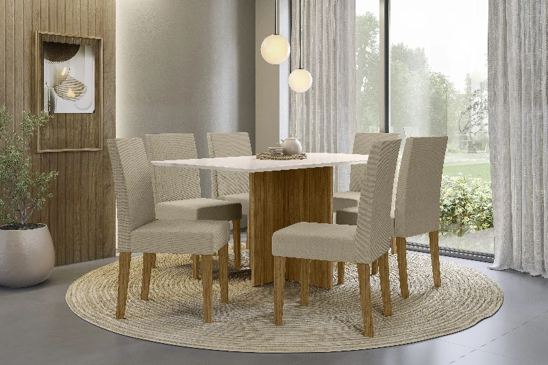 Sala de Jantar/Mesa Retangular Helo com 6 Cadeiras Josi S/Vidro - Poliman