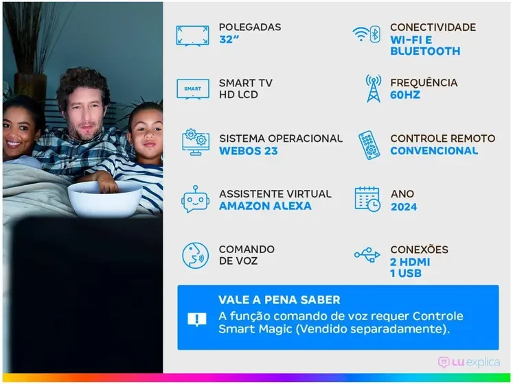 Smart TV 32" LG HD LCD 32LR600BPSA com Alexa 2 HDMI 1.4 USB