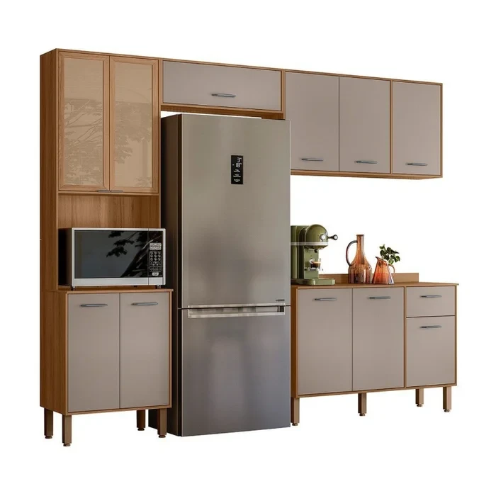 Armário Cozinha Completa Com Vidro Reflecta 4 peças Paolla - Nicioli