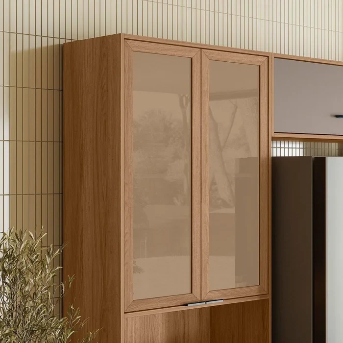 Armário Cozinha Completa Com Vidro Reflecta 4 peças Paolla - Nicioli