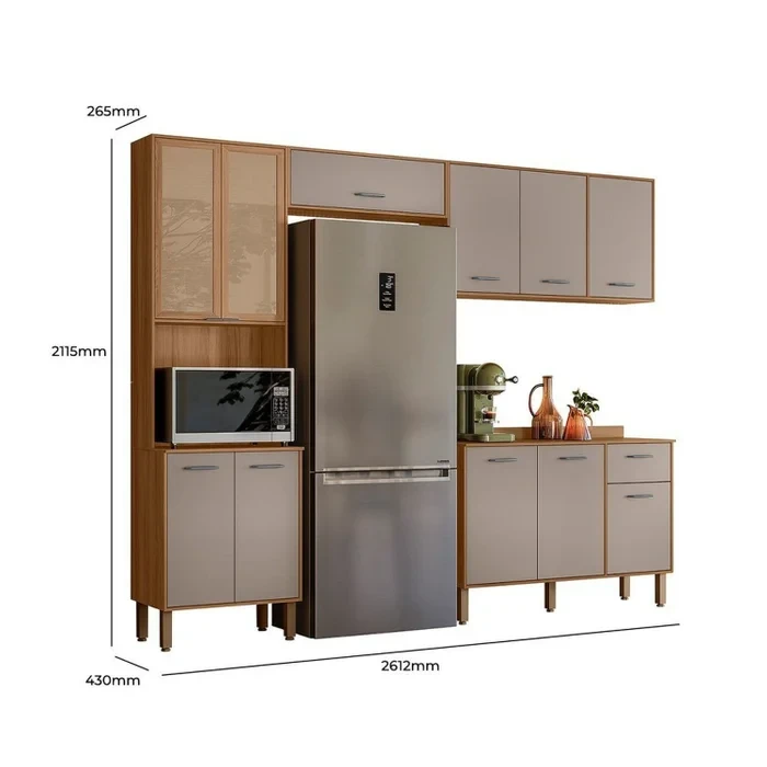 Armário Cozinha Completa Com Vidro Reflecta 4 peças Paolla - Nicioli