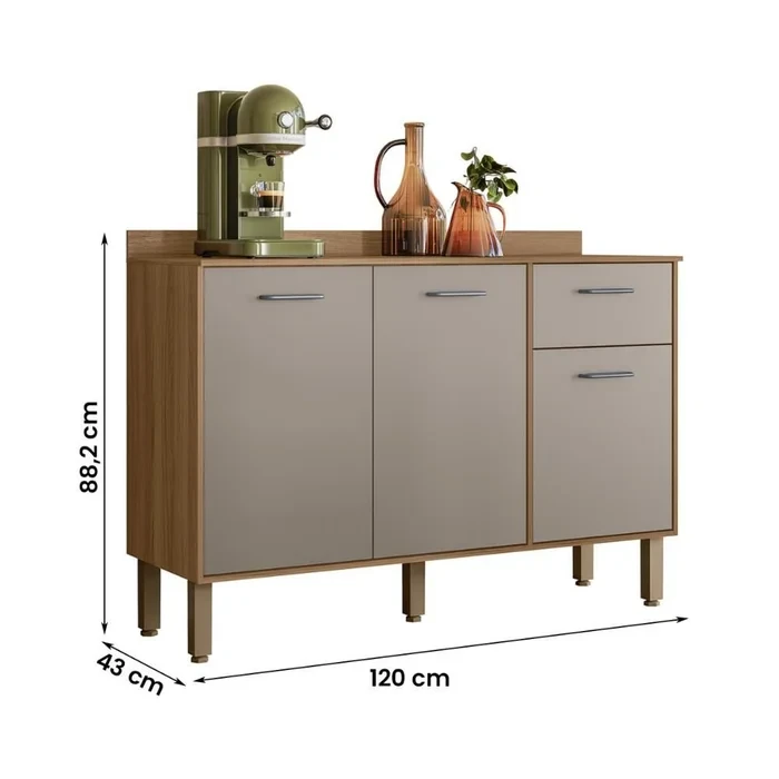 Balcão para Cozinha Paolla com Tampo 3 Portas e 1 Gaveta - Nicioli