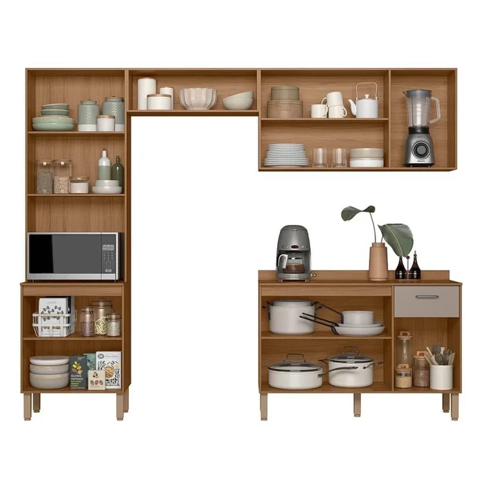 Armário Cozinha Completa Com Vidro Reflecta 4 peças Paolla - Nicioli