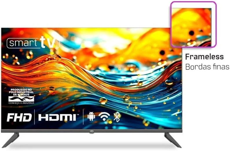 Smart TV HQ 43" Full HD tela sem bordas Android 12 design Slim HQS43NKHM