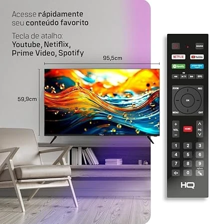 Smart TV HQ 43" Full HD tela sem bordas Android 12 design Slim HQS43NKHM