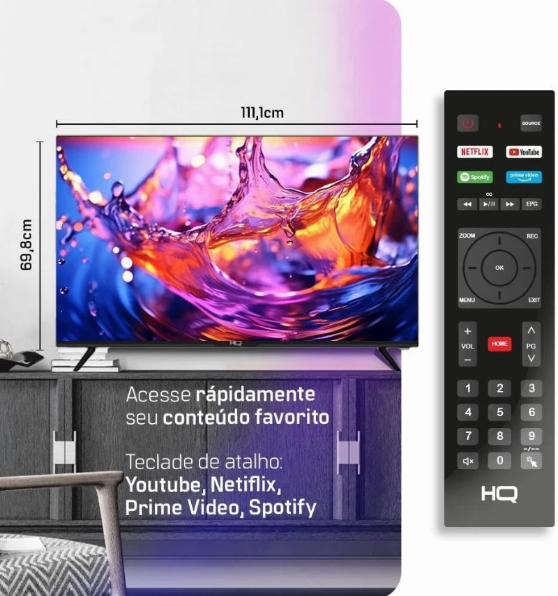 Smart TV LED 50 Polegadas HQ 4K HQS50NKHM com Conversor Digital Externo 3 HDMI 2 USB WI-FI Android 11