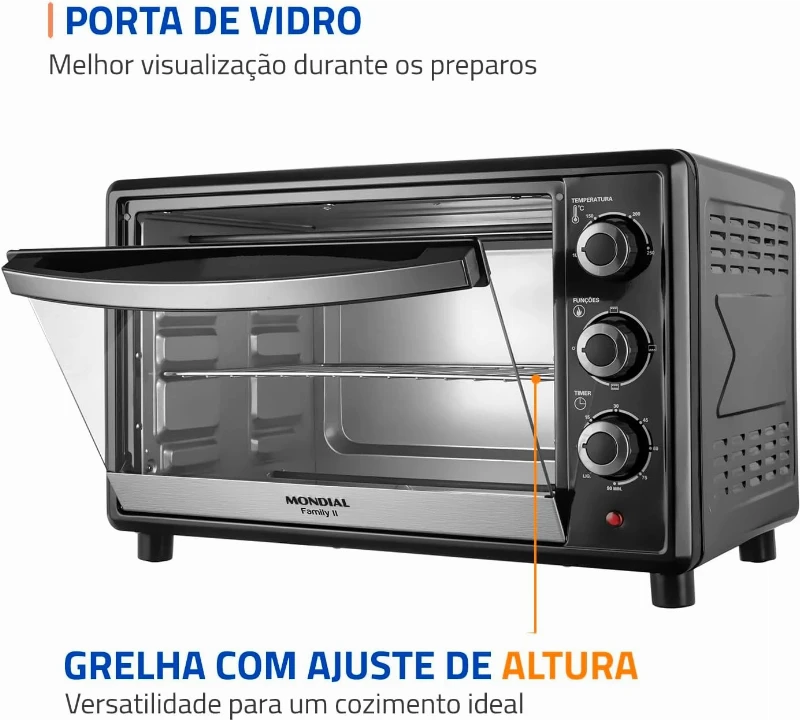 Forno Elétrico de Bancada Mondial com Timer 42L - Preto Family II FR-42