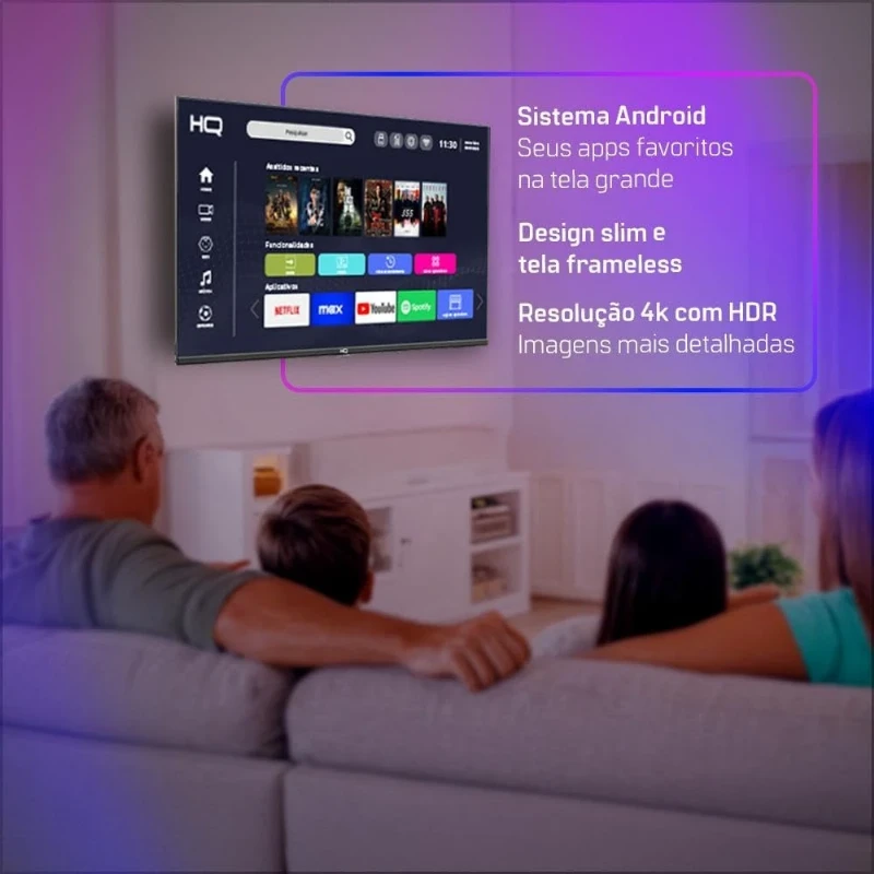 Smart TV LED 50 Polegadas HQ 4K HQS50NKHM com Conversor Digital Externo 3 HDMI 2 USB WI-FI Android 11