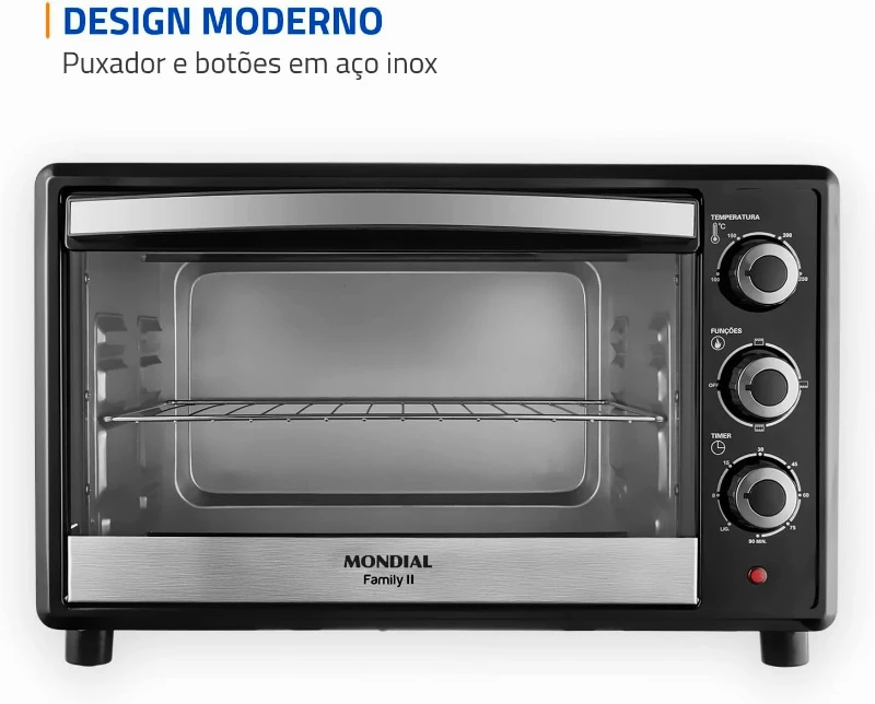 Forno Elétrico de Bancada Mondial com Timer 42L - Preto Family II FR-42