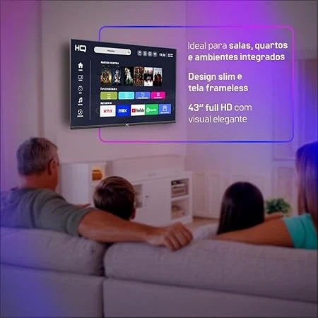 Smart TV HQ 43" Full HD tela sem bordas Android 12 design Slim HQS43NKHM