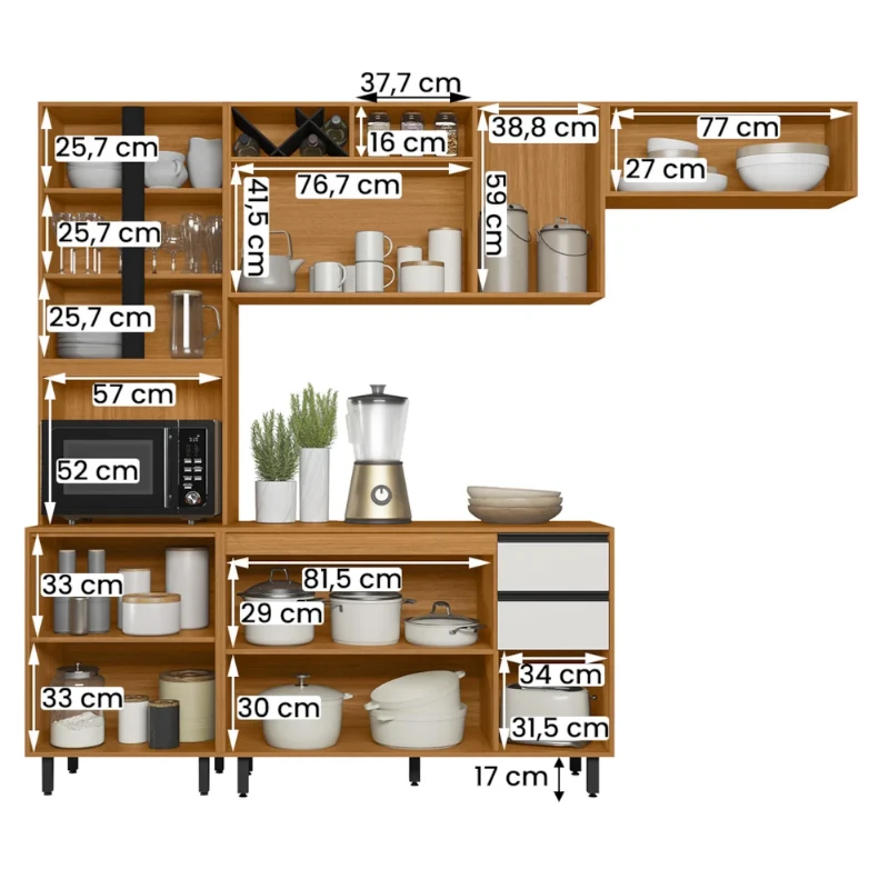 Cozinha Modulada Ravena 4 Peças 10 Portas com Cristaleira - Poliman