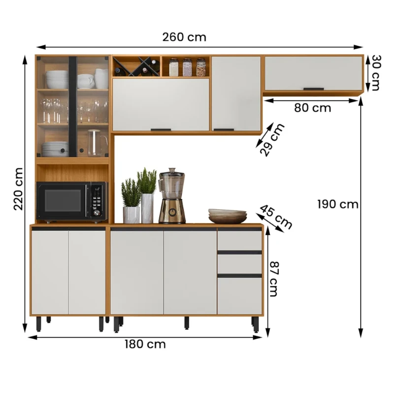 Cozinha Modulada Ravena 4 Peças 10 Portas com Cristaleira - Poliman
