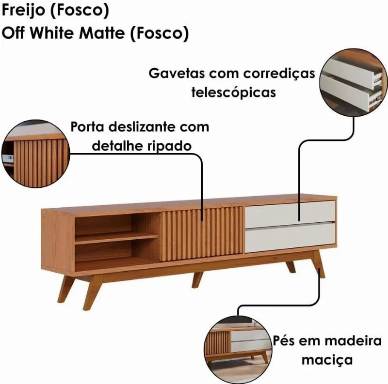 Rack para TV até 75 Polegadas 1 Porta 2 Gavetas Veneza Colibri