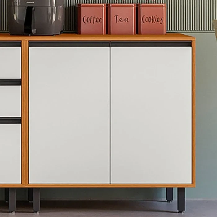 Balcão Ravena 80cm 2 Portas Tampo 15mm Puxadores Pretos Prateleira Removível - Poliman