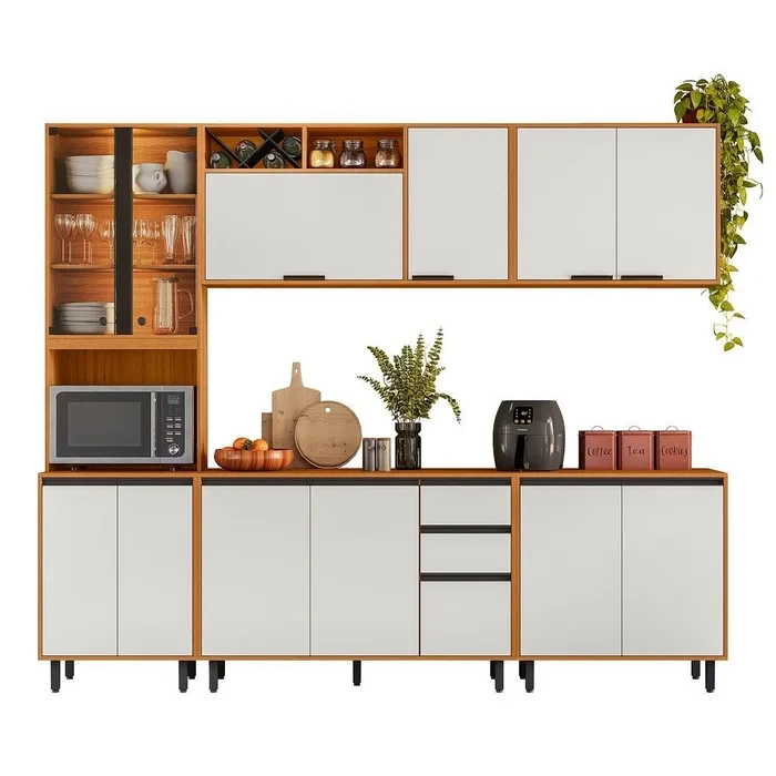 Cozinha Modulada Ravena 260cm Paneleiro/Cristaleira com Led - Poliman