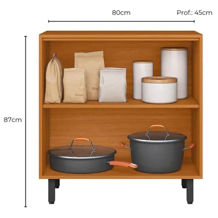 Balcão Ravena 80cm 2 Portas Tampo 15mm Puxadores Pretos Prateleira Removível - Poliman