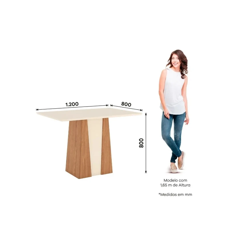 Sala de Jantar Mesa Orus 120x80 cm S/Vidro Cadeiras Mila - Henn