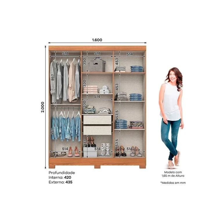 Guarda-Roupa B369 6 Portas 2 Gavetas - Henn