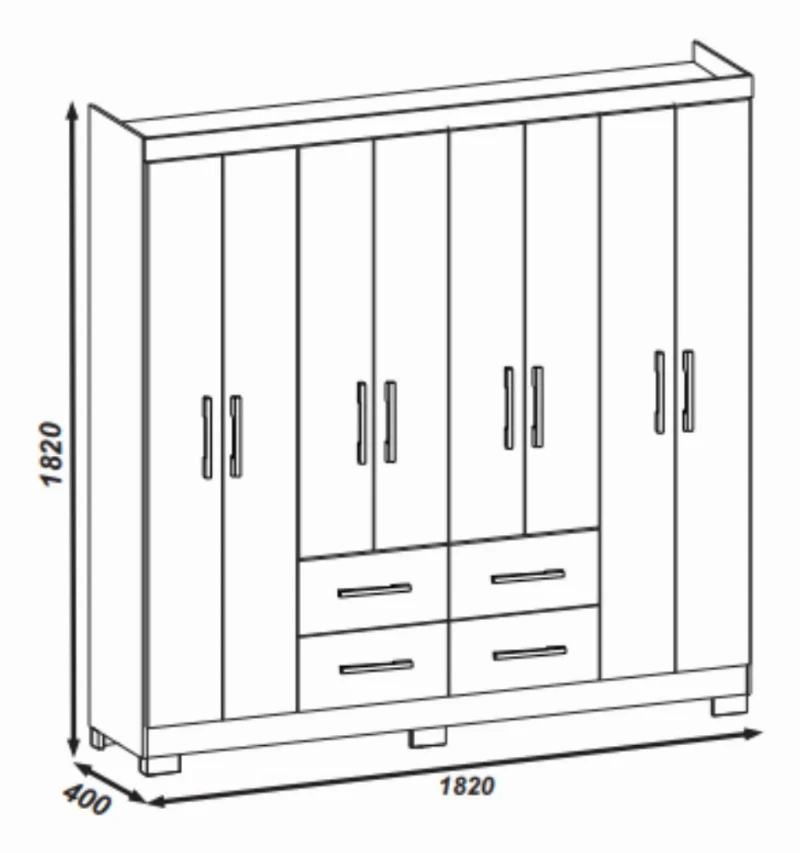 Guarda Roupa Casal 8 Portas 4 Gavetas com Pés Itapema Atualle