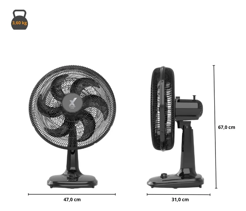 Ventilador de Mesa Amvox Turbo AMV4126 50cm 3 Velocidades Preto