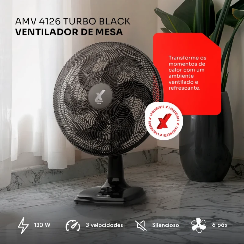 Ventilador de Mesa Amvox Turbo AMV4126 50cm 3 Velocidades Preto