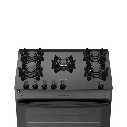 Fogão 5 Bocas Atlas Mônaco Top Glass Mesa De Vidro Bivolt Titanium
