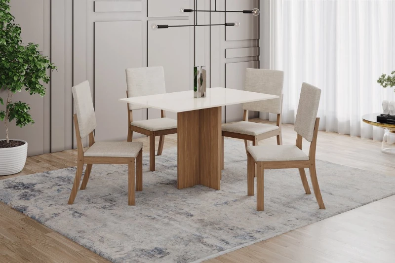 Mesa de Jantar Kira 120 cm Sem Vidro 4 cadeiras - Henn