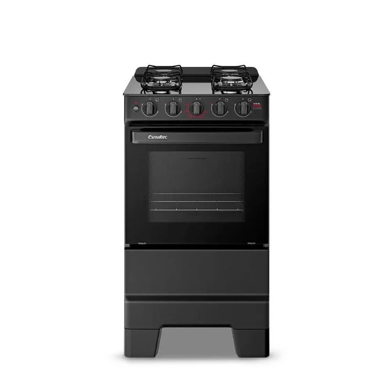 Fogão Esmaltec Ideal Super 4 Bocas Preto Mesa de Vidro Bivolt F4VAP