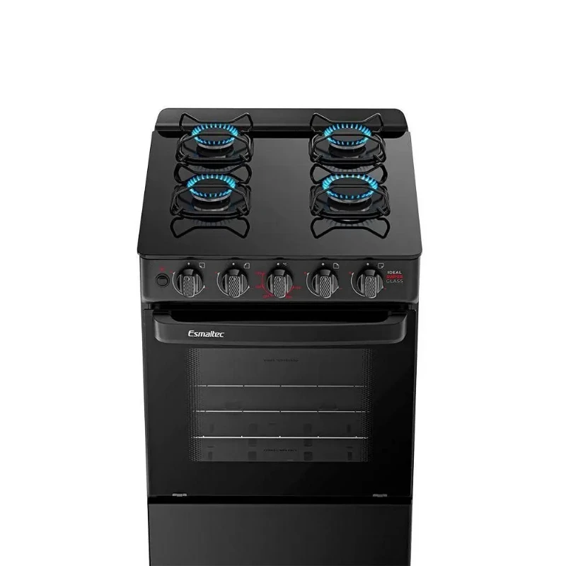 Fogão Esmaltec Ideal Super 4 Bocas Preto Mesa de Vidro Bivolt F4VAP