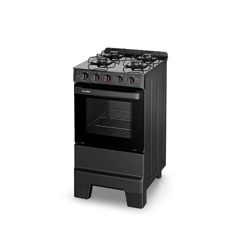 Fogão Esmaltec Ideal Super 4 Bocas Preto Mesa de Vidro Bivolt F4VAP