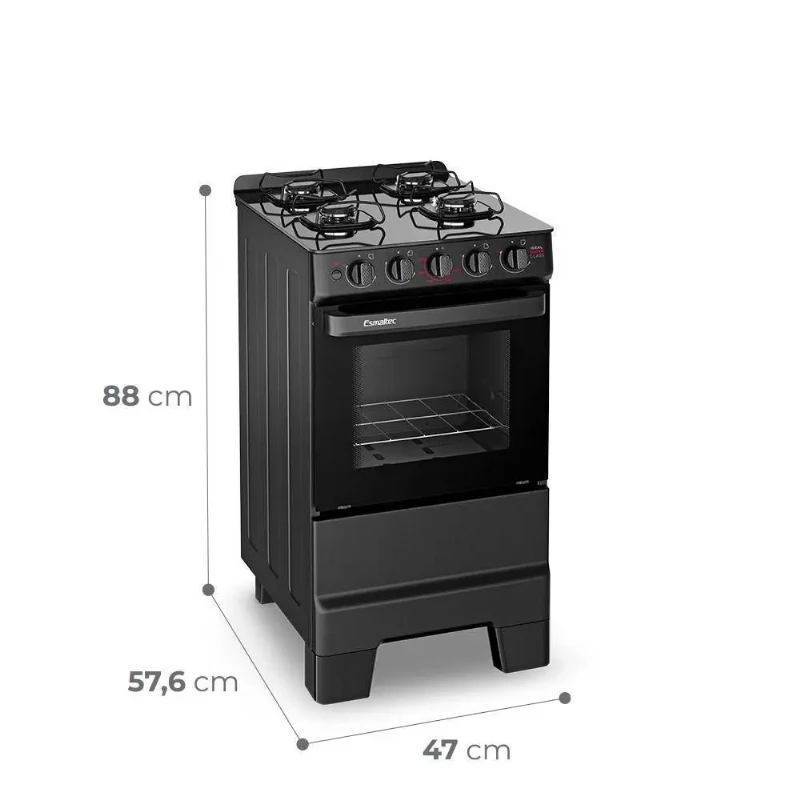 Fogão Esmaltec Ideal Super 4 Bocas Preto Mesa de Vidro Bivolt F4VAP
